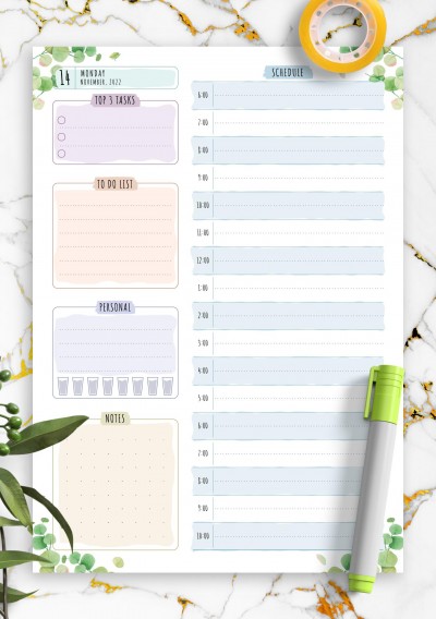 Download Dated Daily Planner - Floral Style - Printable PDF