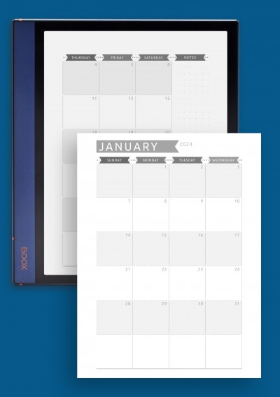 Dated Monthly Calendar - Casual Style template for BOOX Note Air