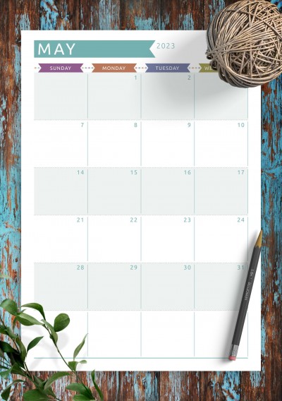 Download Dated Monthly Calendar - Casual Style - Printable PDF