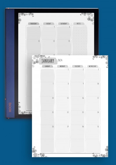 Dated Monthly Calendar - Floral Style template for BOOX Note Air