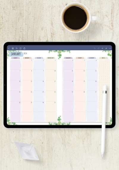 Dated Monthly Calendar - Floral Style Template for Notability
