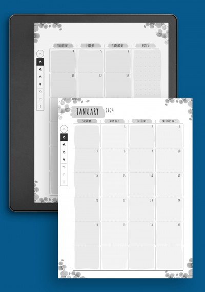 Dated Monthly Calendar - Floral Style Template for Kindle Scribe