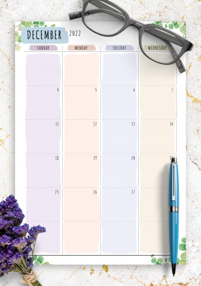 Download Printable Dated Monthly Calendar - Floral Style PDF