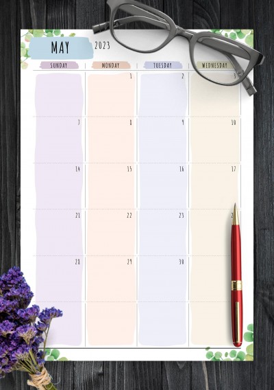 Download Dated Monthly Calendar - Floral Style - Printable PDF