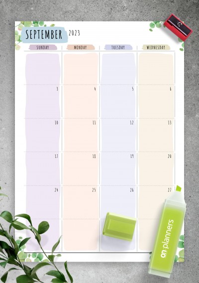 Download Dated Monthly Calendar - Floral Style - Printable PDF