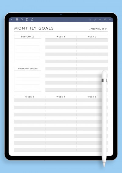 Dated Monthly Goals Plan with Focus Template for Notability