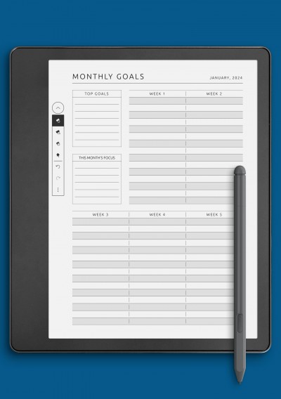 Dated Monthly Goals Plan with Focus Template for Kindle Scribe