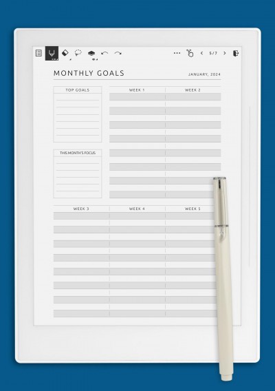 Supernote Dated Monthly Goals Plan with Focus Template