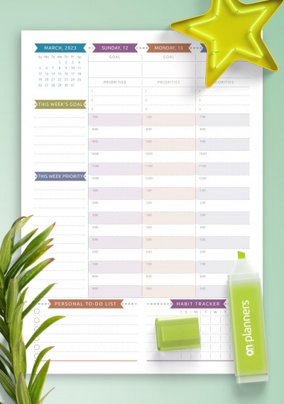 Download Dated Weekly Planner - Casual Style - Printable PDF