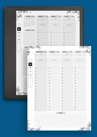 Dated Weekly Planner - Floral Style Template for Kindle Scribe