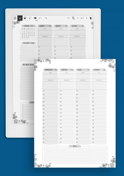 Dated Weekly Planner - Floral Style Template for Supernote