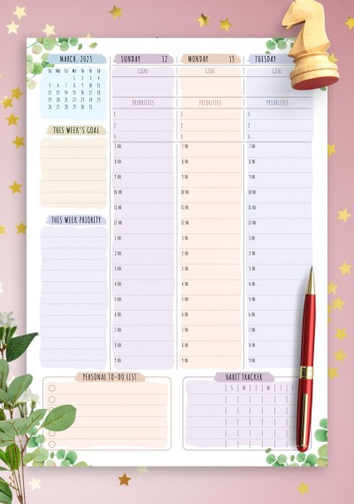Download Dated Weekly Planner - Floral Style - Printable PDF
