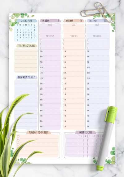 April 2023 Dated Weekly Planner - Floral Style
