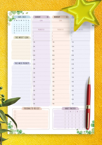 July 2022 Dated Weekly Planner - Floral Style