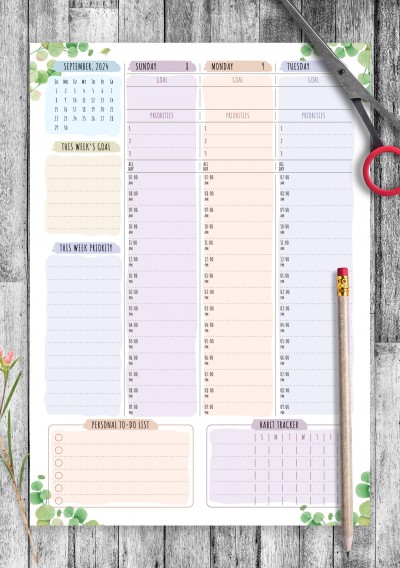 Download Printable Dated Weekly Planner - Floral Style PDF