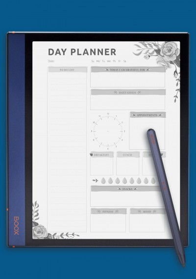 BOOX Tab Day Planner with Blossom Roses Pattern Template 