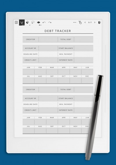 Debt Tracker Template for Supernote