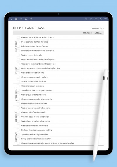 Deep Cleaning Tasks template for GoodNotes