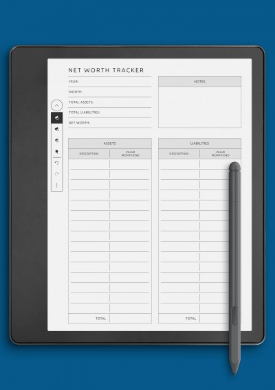 Detailed Net Worth Tracker Template for Kindle Scribe