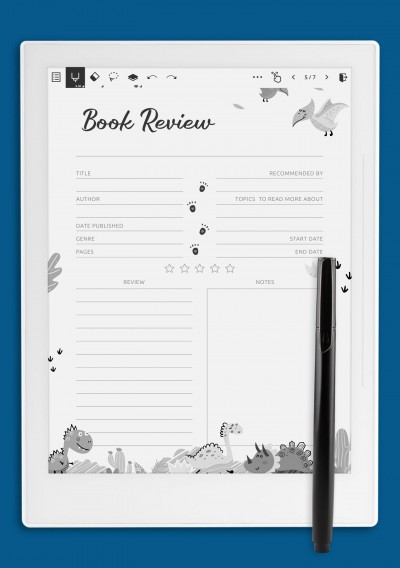 Dinosaurs Book Review Template For Kids for Supernote