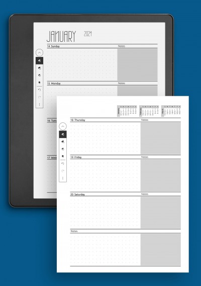 Dotted weekly planner template for Kindle Scribe