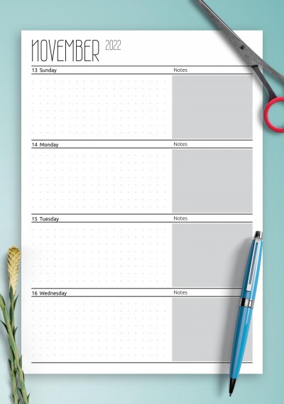Download Dotted weekly planner - Printable PDF