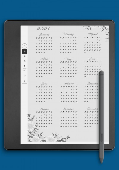Dusty Floral Yearly Calendar Template for Kindle Scribe