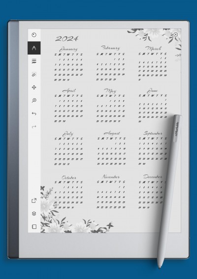 reMarkable Dusty Blue Floral Yearly Calendar