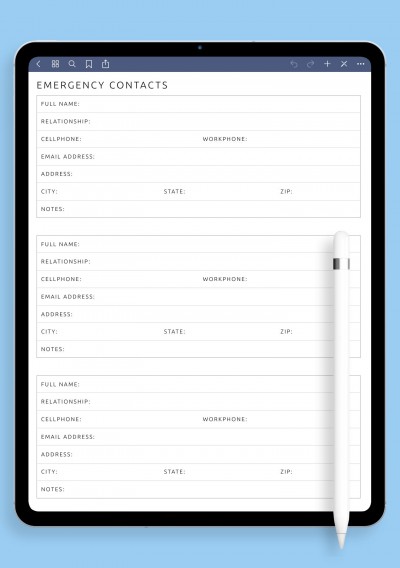 iPad & Android Template Emergency Contacts