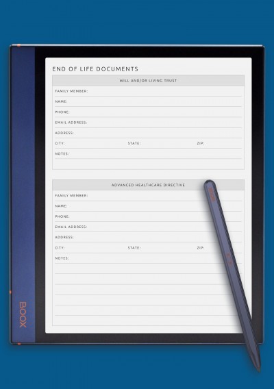End of Life Documents Template for BOOX Note