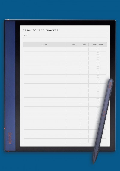 Essay Source Tracker Template for BOOX Note