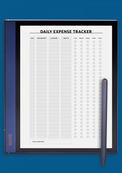 Everyday expense tracker template for BOOX Note
