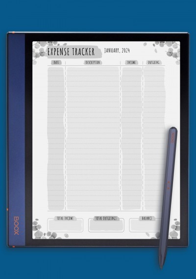 Expense Tracker - Floral Style template for BOOX Note