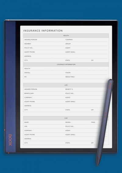 Extended Insurance Information Template for BOOX Note