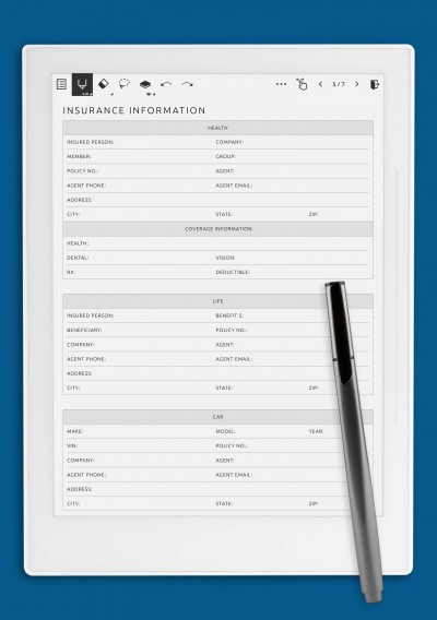 Supernote Extended Insurance Information Template