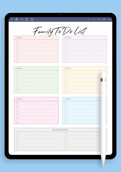 iPad Family To Do List for Six Persons Template