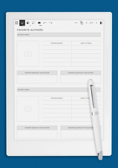 Favorite Authors Template for Supernote A6X