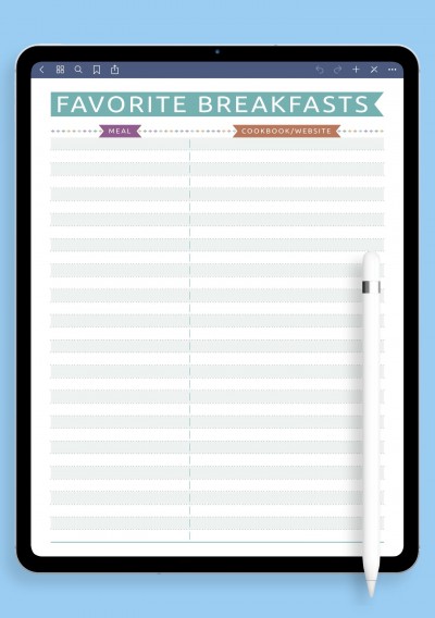 Download Printable Favorite Recipes List - Casual Style PDF
