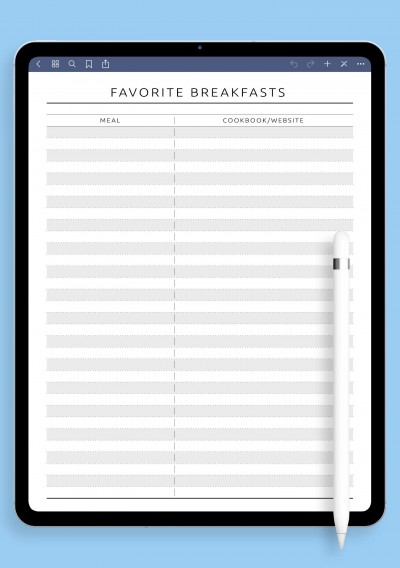 Favorite Recipes List - Original Style Template for Notability