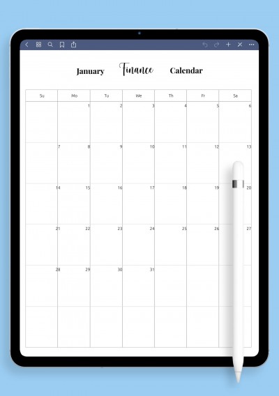 Finance Calendar Template for GoodNotes