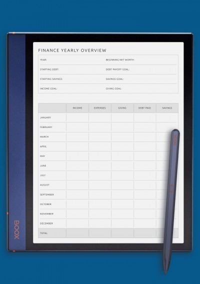 BOOX Note Finance Yearly Overview Template
