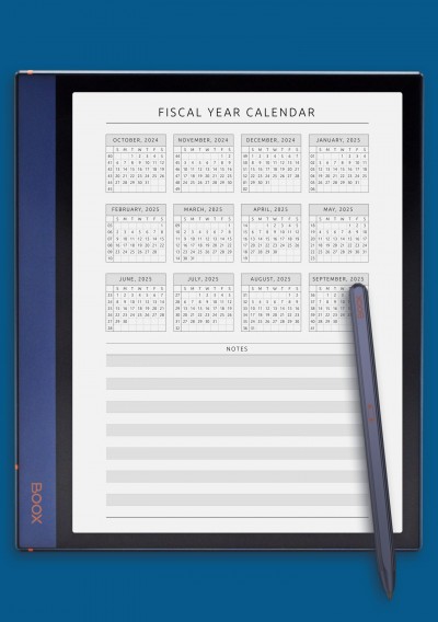 Fiscal Year Calendar Template for BOOX Note