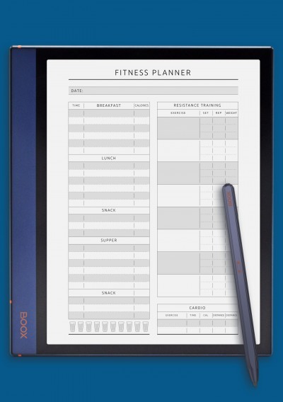 Fitness, Meal &amp; Water Tracker Template for BOOX Note