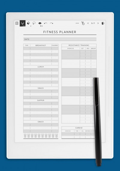 Fitness, Meal &amp; Water Tracker Template for Supernote A5X