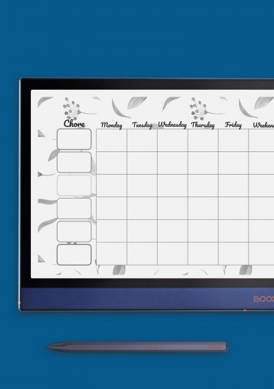 Horizontal Floral Chore Chart Template for Onyx BOOX