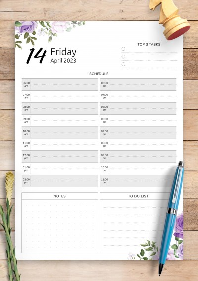 April 2023 Floral Day Planner Template