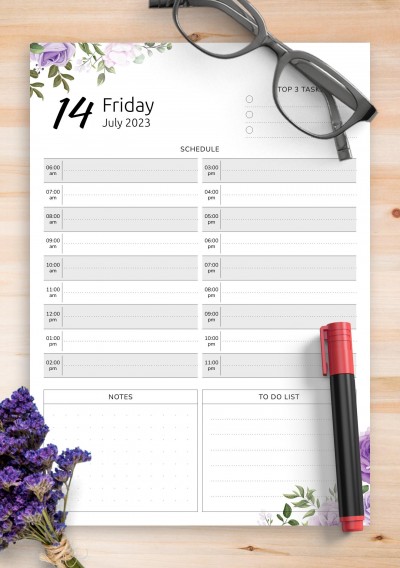 July 2023 Floral Day Planner Template