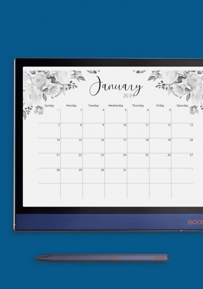 Horizontal Floral Design Monthly Calendar for Onyx BOOX