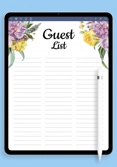 Floral Guest List Template for GoodNotes