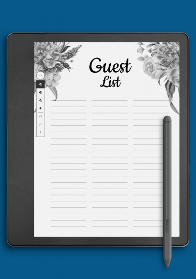 Floral Guest List Template for Kindle Scribe